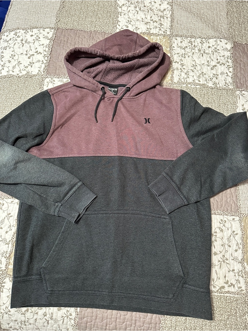 Hurley Two-Tone Hooded Pullover - Burgundy & Charcoal
